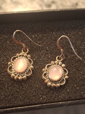 Sterling Silver Pink Cabochon Drop Earrings - Women's Jewelry